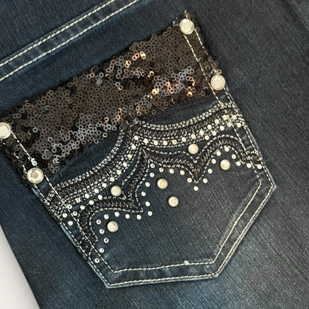 Chico's Platinum Dark Blue Flare Jeans with Stud & Sequin Detail C228 - Picture 8 of 8